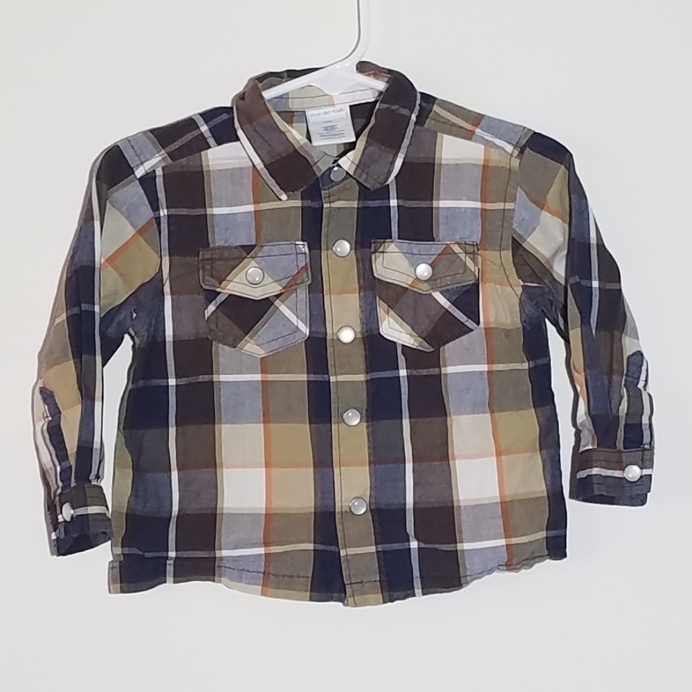 Wonderkids Plaid Pearl Snap Polo Shirt 12m